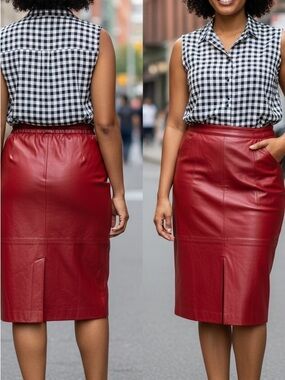 Vintage Red Leather Pencil Skirt